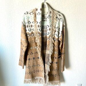 Lucky Brand fringe belted southwestern cardigan